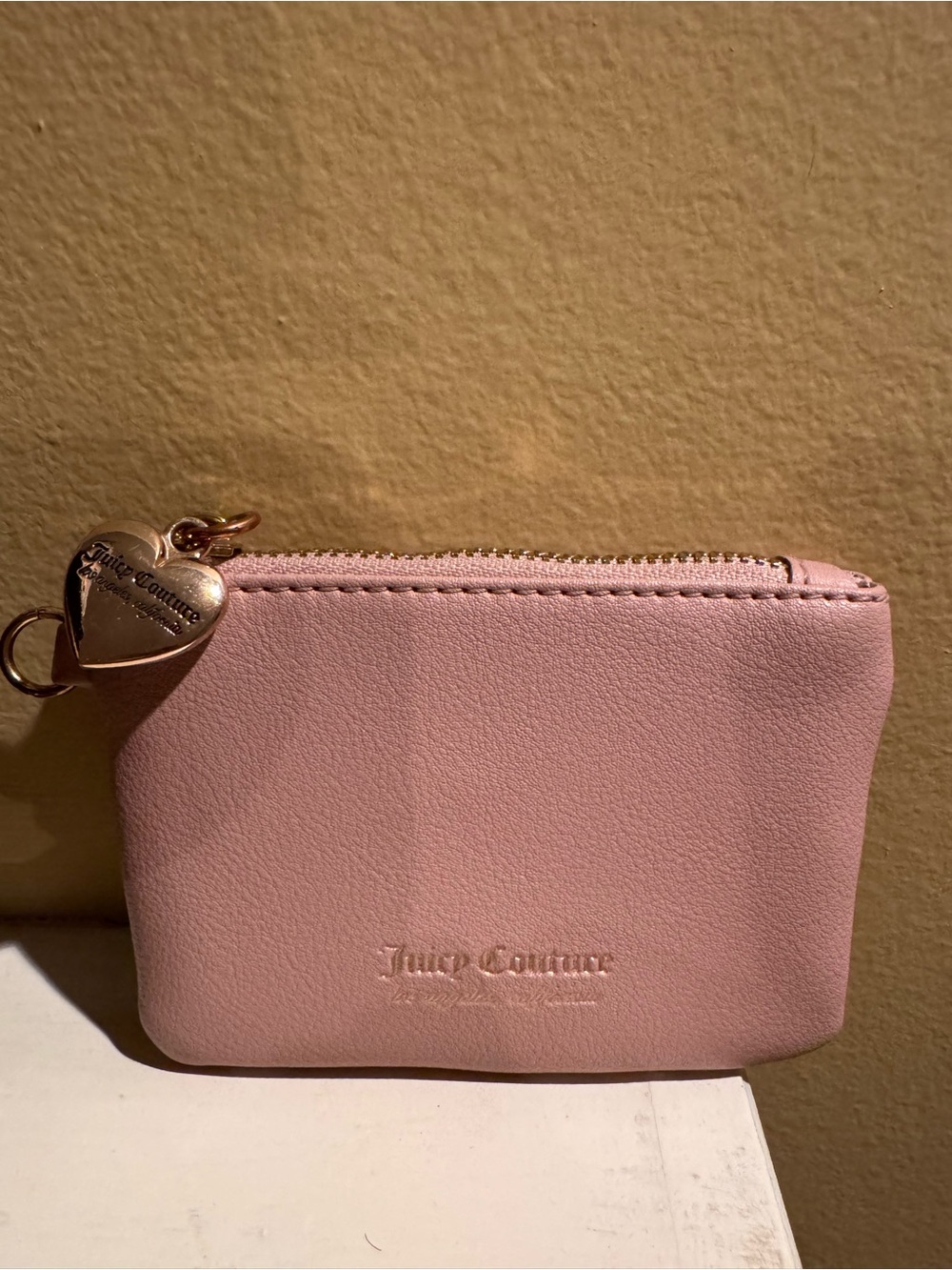 Juicy Couture Blush Pink Zip Wallet with Gold Heart Charm